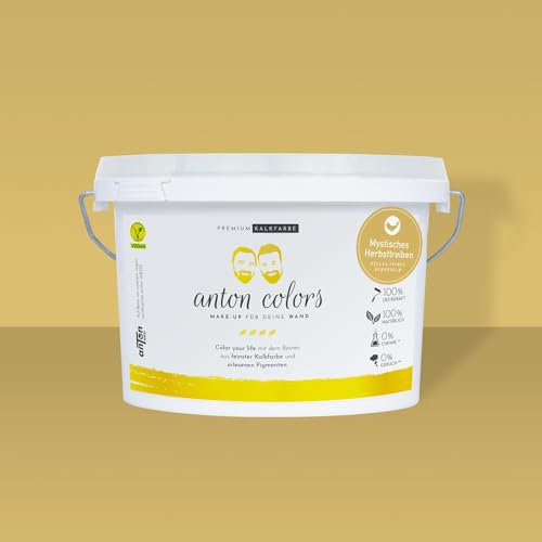 Anton Colors | Premium Kalkfarbe | Mystisches Herbsttreiben (helles feines Ockergelb) | deckt beim 1. Anstrich | Wohngesund & Atmungsaktiv | 17-20m²
