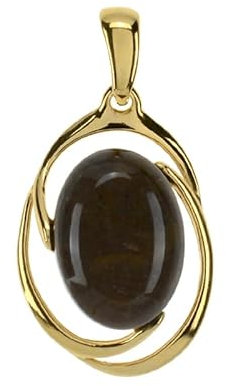 Cavill Versteinertes Holz Anhänger 925 Sterlingsilber Vergoldet Ovaler Cabochon 5,56 ct Polnisches Schmuckstück Naturbraun 29x15 mm Eleganter Silberanhänger