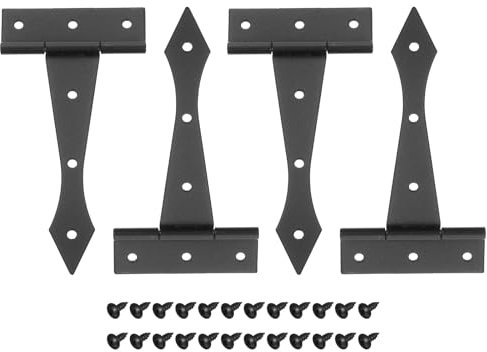 QUARKZMAN Charnière En T 4 Pouces, 4Pcs Charnières À Bande En T Charnière Porte D'Abri Charnière Portail Durable Pour Clôtures En Bois Portes Jardin Porte Grange Boîte En Bois, Noir Givré