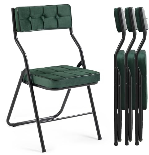 Villeston Polsterte Klappstühle 4er Set, Grün | Klappbarer Esszimmerstuhl mit Kissen, Tragbar und Vormontiert, Zusätzliche Sitzgelegenheit für Gäste, Küche, Büro, Hochzeit