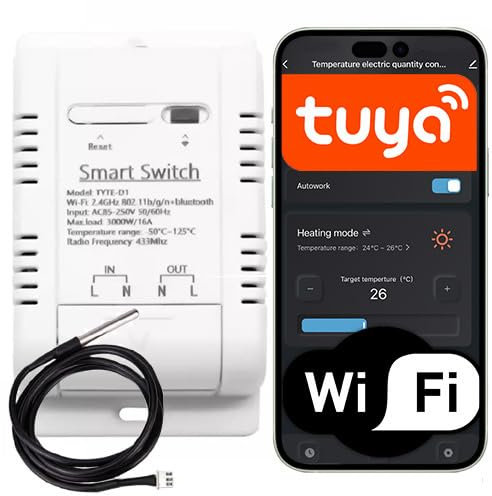 Sone Smart One WLAN Temperaturfühler mit externem Sensor – Temperaturregler 16A 3600W – Tuya Thermostat – WiFi Temperatursensor für Smart Home, Alexa kompatibel, SmartLife App