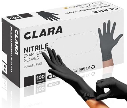 Clara Nitrilhandschuhe Puderfrei Schwarz, Einweghandschuhe Handschuhe, Reinigungshandschuh, 100 Stück XL