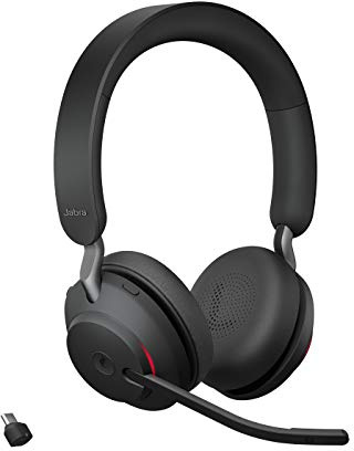 Jabra Evolve2 65 Wireless PC Headset – Noise Cancelling Microsoft Teams Certified Stereo Headphones With Long-Lasting Battery – USB-C Bluetooth Adapter – Black (Renewed)