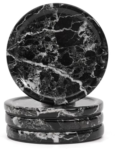 Earthen Crafts Marmor Schwarz Untersetzer 4er Set für Getränke 10,2 cm Rund | Untersetzer für Getränke, rund, 10,2 cm, dekorativ für Couchtisch, Küchentheke