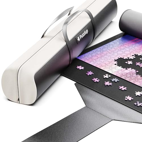 Puzzlup Tapis de Puzzle de Luxe Jusqu’à 1500 pièces – 66 x 120 cm – avec Sac en Cuir – Tapis Enroulable Premium pour Un Puzzle