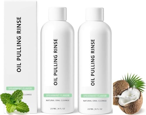 Collutorio all'olio bianco, Collutorio all'olio di menta verde, Detergente orale naturale e sbiancante per denti, Pulizia profonda, Rimuove le macchie dai denti, Lenisce le gengive