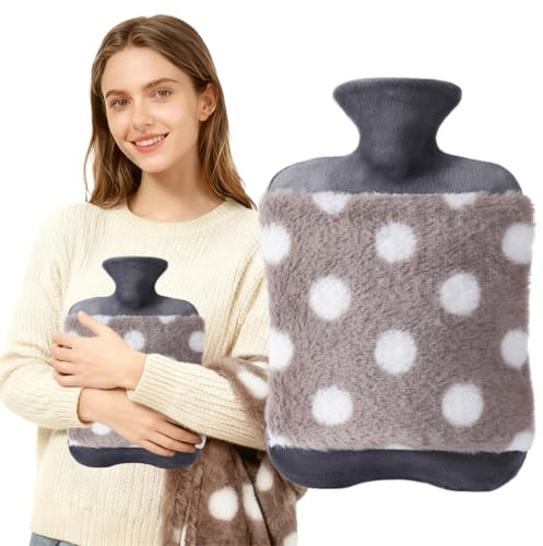 THQAE Borsa per Acqua Calda, 1000ml Borsa per Acqua Calda a Tenuta Etanche in Peluche, Bottiglia di Acqua Calda Con Tasca A Marsupio, Ideale per Riscaldare Mani, Stomaco e Collo (Grigio)