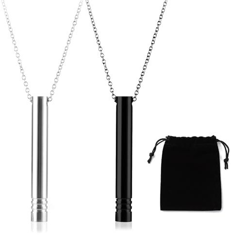 JoyEcho 2 Pièces Collier Respiratoire Anti Tabac, Collier de Respiration Mindful en Inoxydable avec sac à cordon Colliers de Méditation pour Hommes et Femmes Soulagement de l'Anxiété