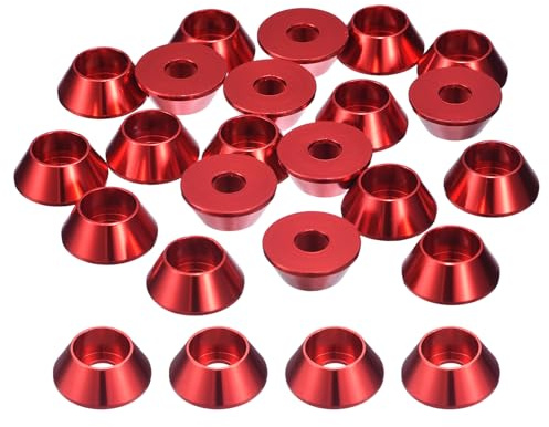 QUARKZMAN Rondelles Coniques M6, 20 Pcs Rondelles En Aluminium Anodisé Rondelles À Tête Creuse, Rondelle De Fraisage Pour Pièces Mécaniques Accessoires, Rouge