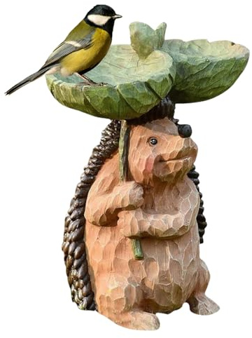 Statua di riccio da giardino con mangiatoia per uccelli, riccio da giardino con vaschetta per uccelli, scultura in resina, decorazione artistica per cortile, cortile, esterno, prato, patio