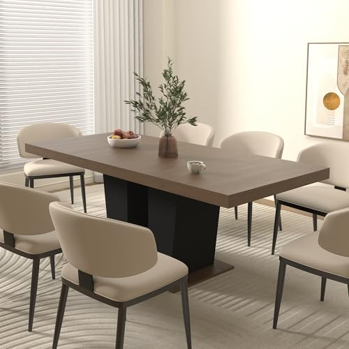 BAYYELL 63 - 79 Extendable Dining Room Table, Expandable Kitchen Table for 6 to 10 People, Modern Wood Conference Table, Large Dining Table(Brown & Black, Pedestal Base B)
