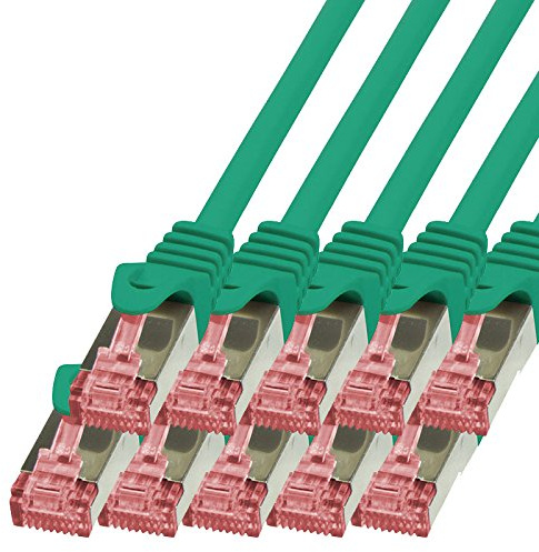 BIGtec LAN Kabel 10 Stück 0,5m Netzwerkkabel Ethernet Internet Patchkabel CAT.6 grün Gigabit SFTP doppelt geschirmt für Netzwerke Modem Router Switch 2 x RJ45 kompatibel zu CAT.5 CAT.6a CAT.7 Stecker