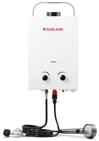 GASLAND BS158 Outdoor Portable Gas Water Heater 1.58GPM, 6L Propane Tankless Water Heater for RV Camping Cabin Boat, Overheating Protection, Easy to Install, White
