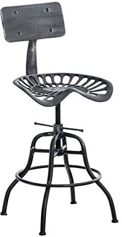 Diwhy Industrial Design Metall-Lehnenstuhl, höhenverstellbar, Vintage-Traktor-Sattel-Barhocker, kupferfarben silber
