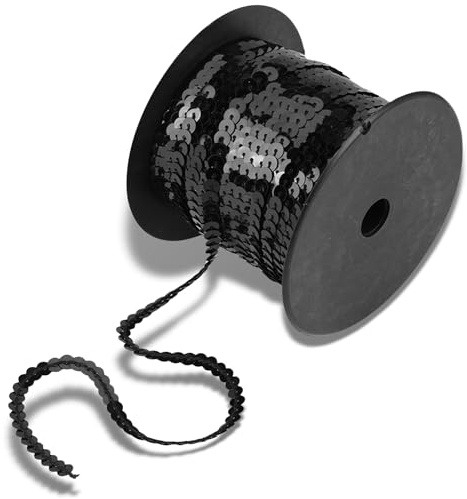 Semme 100 Yards Pailletten Kordel, Paillettenrollen für Hochzeit Flache Trim Pailletten Spool String Poliert Draht Zubehör für Dress Embellish Headband (schwarz)