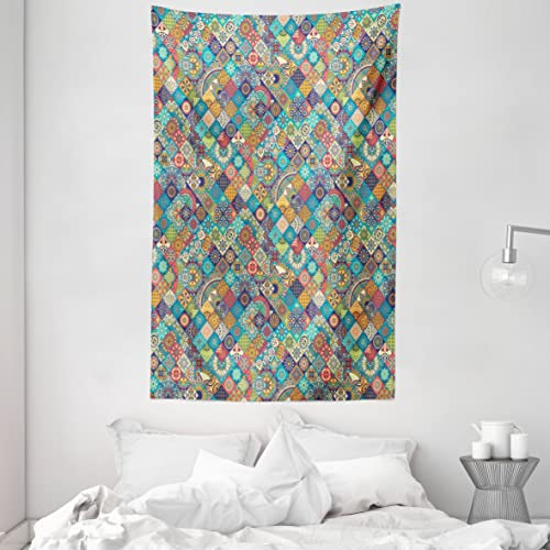 ABAKUHAUS marokkanisch Wandteppich und Tagesdecke, Orientalische Motive aus Weiches Mikrofaser Stoff Waschbar ohne Verblassen Digitaldruck, 140 x 230 cm,Türkis Rot Grün