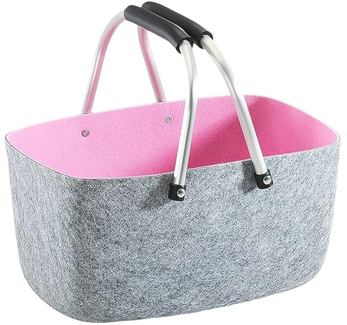 Kobolo Filzkorb Einkaufskorb Korb Klappbügel Filz rose 36x22x18 cm Grau