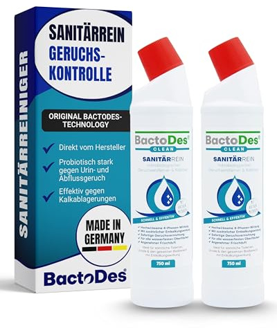 BactoDes SanitärRein Reiniger 2 x 750ml I 2in1 Reinigung & Geruchsentfernung mit Mikroorganismen I Porentiefe Kalk- & Urinrückstandsbeseitigung mit gelartiger Konsistenz I Pur oder verdünnt anwendbar