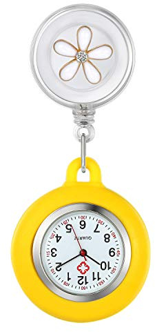 Avaner Krankenschwesteruhr Damen Taschenuhr FOB Uhr Blumen Design Pflegeruhr Kitteluhr Quarzwerk Pulsuhr Ansteckuhr mit Clip für Arzt Doktor Medical