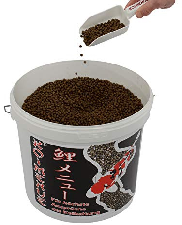 KOIMENUE® Sommer Plus - Koi Fischfutter (2.5 KG Eimer), Ganzjahresfutter, schwimmendes, vollwertiges 5mm-Ganzjahresfutter aus Deutschland mit Biomos & ProEn für Frühjahr, Sommer, Herbst & Winter