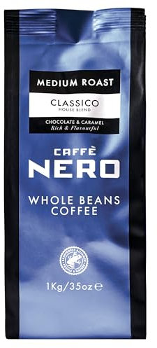 Caffè Nero Classico Whole Coffee Beans - Medium Roast - 1KG (1 x 1KG Coffee Bag)