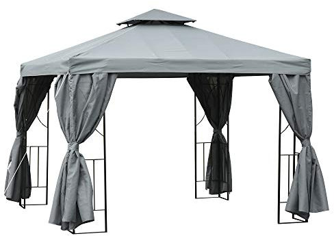 Outsunny 3 x 3 m Garden Gazebo Double Roof Marquee Patio Wedding Party Tent Canopy Shelter with Sidewalls (Dark Grey)