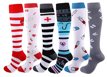 Cheeroyal 6 pares de calcetines de compresión de 20 a 30 mmHg para hombres/mujeres recuperación enfermeras correr maternidad embarazo vuelo viaje médico salud deporte