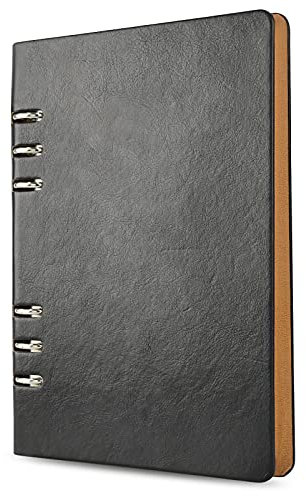 SIMDAO A5 Leder-Notizbuch, Nachfüllbar, Recyceltes Tagebuch 6 Löcher, Ringe, lose Tasche, Leder, nachfüllbar, Hardcover, Tagebuch, Notizbuch für Reisen, Business, Schreiben(Schwarz), SIMD-6056