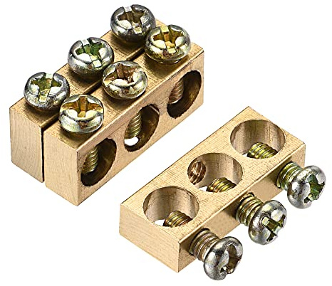 sourcing map 3 Stk. Klemmen Erdungsschiene Schraubblock Barriere Messing 3 Positionen 25mmx5.7mmx10mm für elektrische Verteilung
