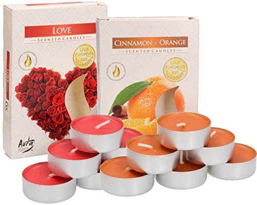 KOTARBAU® 12er Pack Duftkerzen Teelichter Cinnamon-Orange + Love Duftteelichter Brenndauer 4 Stunden