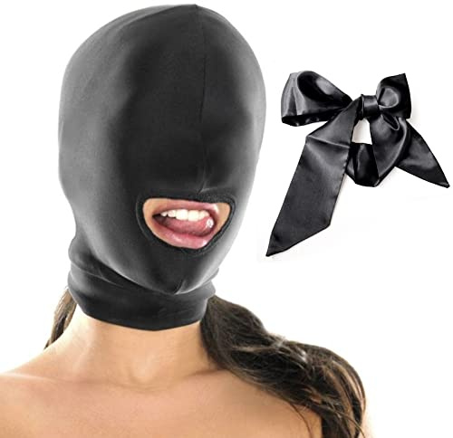 BDSMYEE Máscara de bondage SM con correas de satén, ajustable y elástica para juegos de rol, de cuero, ideal para parejas, hombres y mujeres