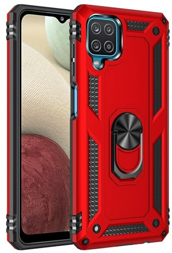 Max Power Digital Coque pour Samsung Galaxy A12/M12 Housse Antichoc avec Anneau Rotatif Aimant 360 Degrés Etui Magnétique Rigide Dure Armure Bague Support Renforcée (Samsung Galaxy A12/M12, Rouge)