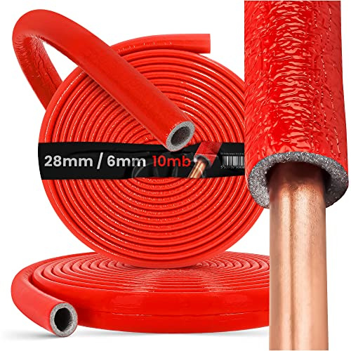 PE-Rohrisolierung Isolierschlauch 10 m Rolle x Ø 28 mm / 6 mm Isolierstärke Rot | Schutzschlauch Heizungsrohr Isolierung mit Schutzhaut | Rohr Dämmung Schlauch Rohrdämmung Warmwasserleitung Heizung