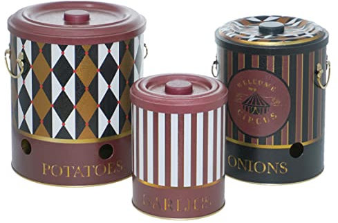 Lashuma Récipient en tôle pour pommes de terre, pot à ail - Set de pots à oignons pour le rangement