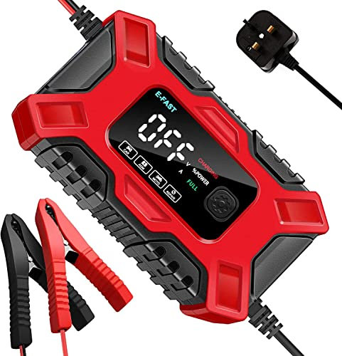 Generic 12V/6Amp Car Battery Charger, Smart Fully Automatic with Temperature Compensation for Most Types of Lead Acid Batteries