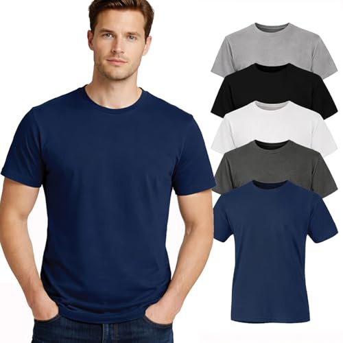 Iron Mountain Herr rund hals ekologisk bomull återvunnen polyester miljövänliga blandade arbetskläder T-shirts (5-pack), M, BLANDAT, M