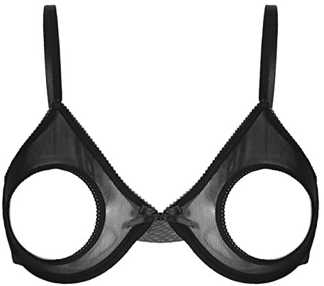 CHICTRY Womens Mesh Sheer Lace 1/4 Cups Bralette Push Up Underwire Shelf Bra Tops Everyday Bras 4# Black M