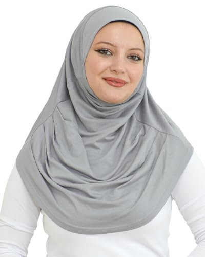 Prien Chic Hijab Für Damen, Türkisch Kopftuch Muslim, Frauen Konfektionskleidung Schal Kleider, Muslim Weicher Jersey Kopftücher, Burka, Easy Hijab Set, Muslimisch Abaya (Grau)