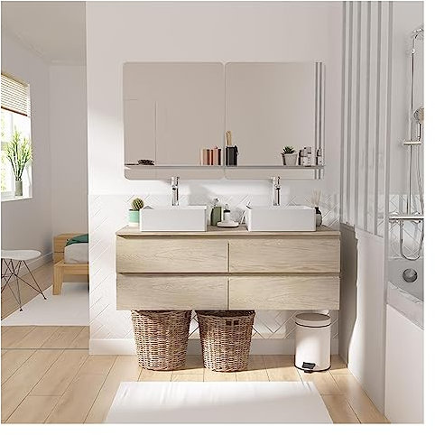 MOB-IN - Juego de mueble doble lavabo (120 cm, 2 lavabos + 2 espejos + 2 grifos Sorrento