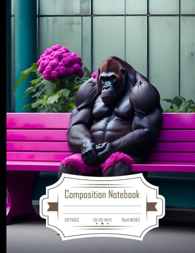 Composition Notebook College Ruled: Wounded Gorilla on First Class Bench with Pink Flower, Perfect for Writing, Size 8.5x11 Inches, 120 Pages