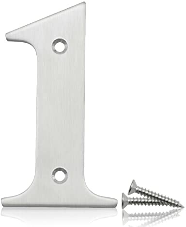 Bwintech 1 Pcs 75mm Height (3 Inch) Satin Nickel Bolted Door Number 1 Stainless Steel 304 House Number, Suitable For Front,Wooden, Composite,UPVC Door