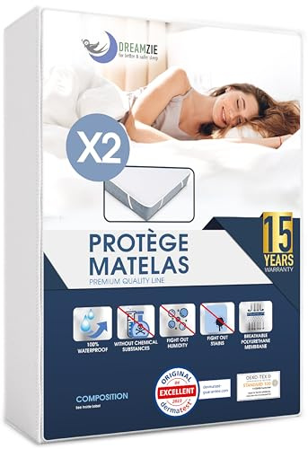 Dreamzie - Matratzenschoner 140x190/200cm 2er Set - Wasserdicht - Baumwolle | Oeko-Tex zertifiziert · Mit 4 Eckgummis · Waschbare Matratzenauflage · Inkontinenzunterlage · Matratzenschutz Anti-milben