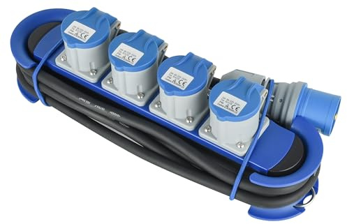Electraline 62582 Professionelle Steckdosenleiste/Verlängerung für den Außenbereich IP44, CEE-Stecker,4-Fach (4 CEE Steckdosen 2P+E), 3 M Gummikabel H07RN-F 3G2.5, geeignet für Camping