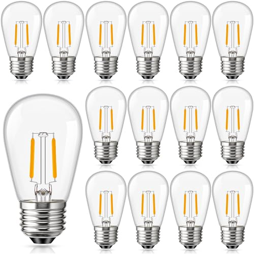 15 Pack Outdoor String Light Replacement Bulbs,S14 1.5W E27 LED Screw Bulb | Decorative lightbulbs for Festoon/Backyard/Party/Patio/Garden,Clear Glass,2700k Warm White,10W-15W Equivalent,Non-dimmable