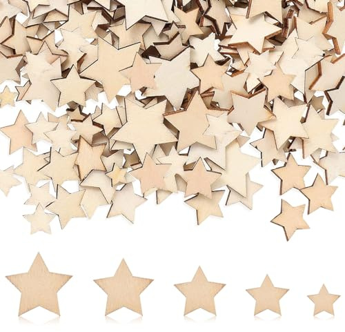 YEJAHY 200 Stück Holzsterne zum Basteln, Streudeko Weihnachten, Holzsterne Weihnachtsdeko DIY Basteln Party Deko, Weihnachts-Deko, Tischdeko (6mm8mm10mm12mm15mm)