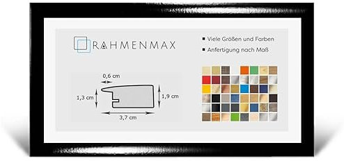 RahmenMax® Toskana Bilderrahmen Holz 33x98 cm zum Aufhängen/Bilderrahmen Maßanfertigung möglich/MDF Posterrahmen/Bilder Rahmen in Schwarz Hochglanz mit Acrylglas/Puzzle Rahmen
