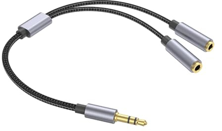 Ynnhik Cavo Audio da 3,5 mm - Splitter Jack per Cuffie - 25 cm - Nero - Compatibile con Smartphone, Tablet, Computer Portatile, Altoparlante