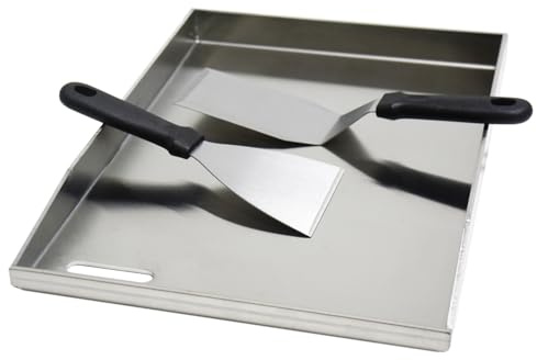 CAVATINY Edelstahl Grillplatte | 41,5x30x3,5 cm | Universal BBQ Plancha aus dickem 4mm & rostfreiem Edelstahl passend für Weber Gasgrill und Holzkohlegrill | Grillplatte mit Grill-Spachtel Schaber set