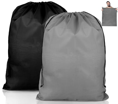 2 Stück Wäschesack Reise,Schmutzwäsche Wäschesammler,Groß Laundry Bag | Wasserdicht Faltbarer mit Kordelzug für Schlafsaal und Reisen Wäscheraum 60 x 80 CM Schwarz & Grau
