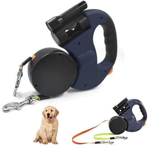 Doppelte Einziehbare Hundeleine für 2 Hunde - 3M Flexible Doppelleine Mit LED Licht - Ausziehbare Leine für Kleine und Mittelgroße Hunde